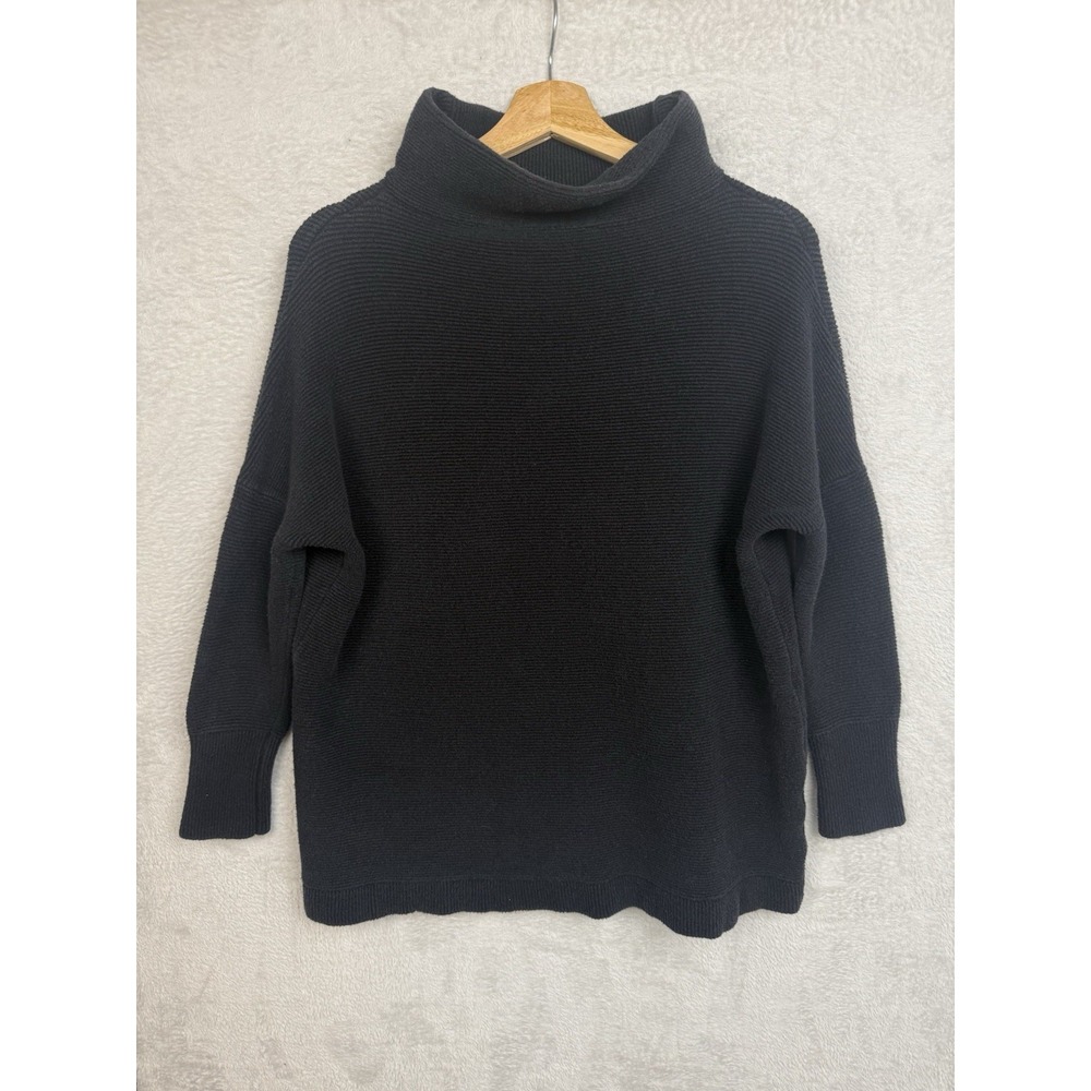 Free People Ottoman Black Ribbed Sweater Slouchy Oversized Tunic Boho Minimalist